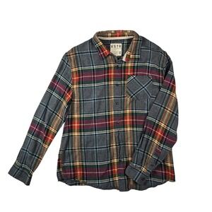 VSTR Premium Plaid Flannel Button Down Shirt Men XL Grey Multi Color 100% Cotton